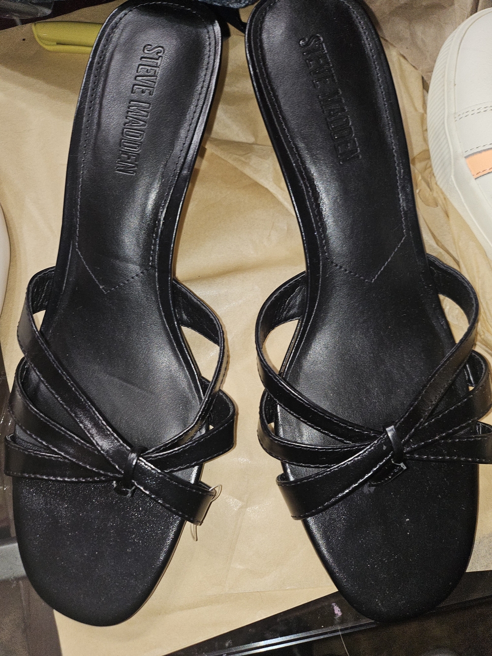 Cushionaire Black Leather Strappy Slide Sandals